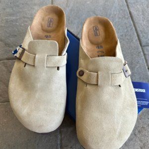 New Birkenstock Boston Clog Taupe Suede Leather Size 37-39Sandals